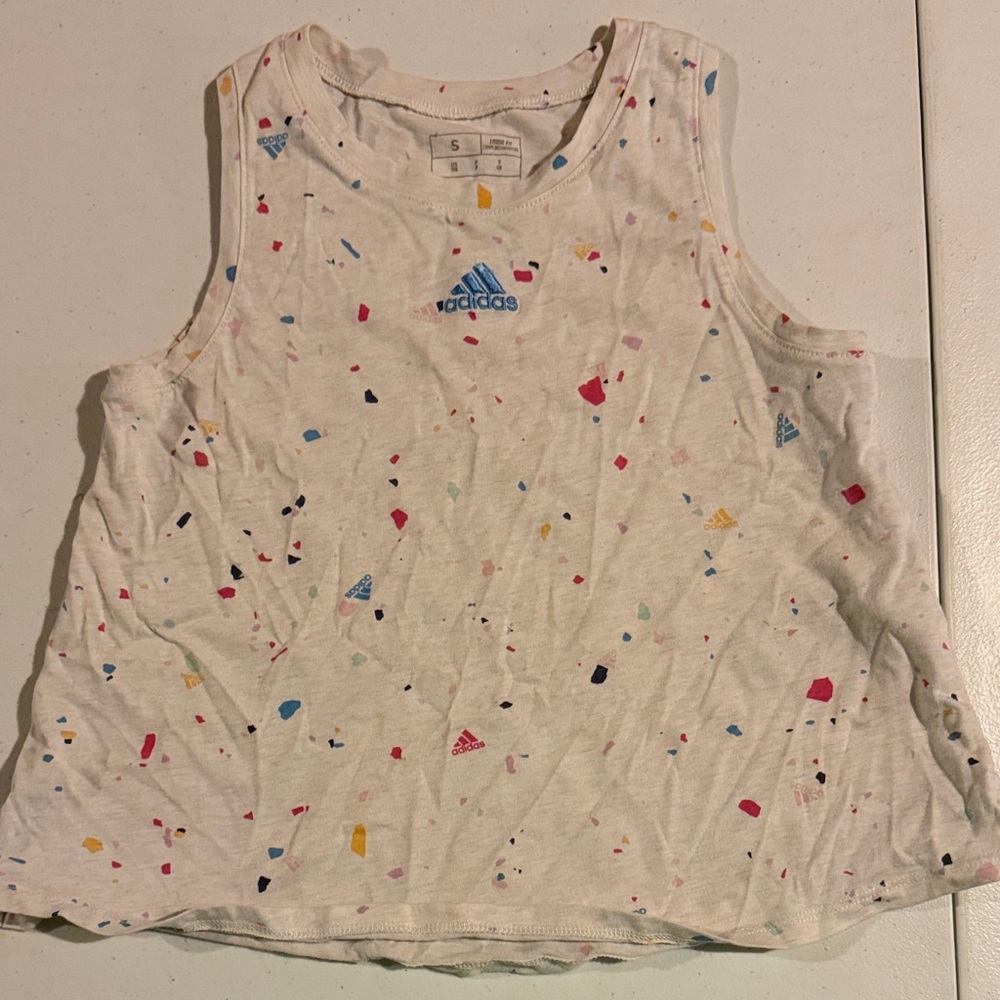 adidas White Tank Top with Multicolor Speckle Print